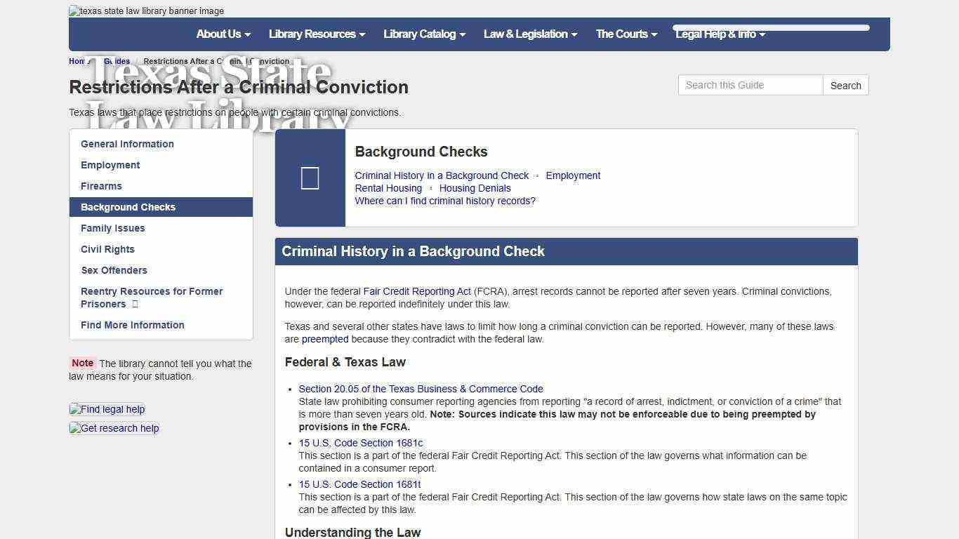 Background Checks - Restrictions After a Criminal Conviction - Guides at Texas State Law Library