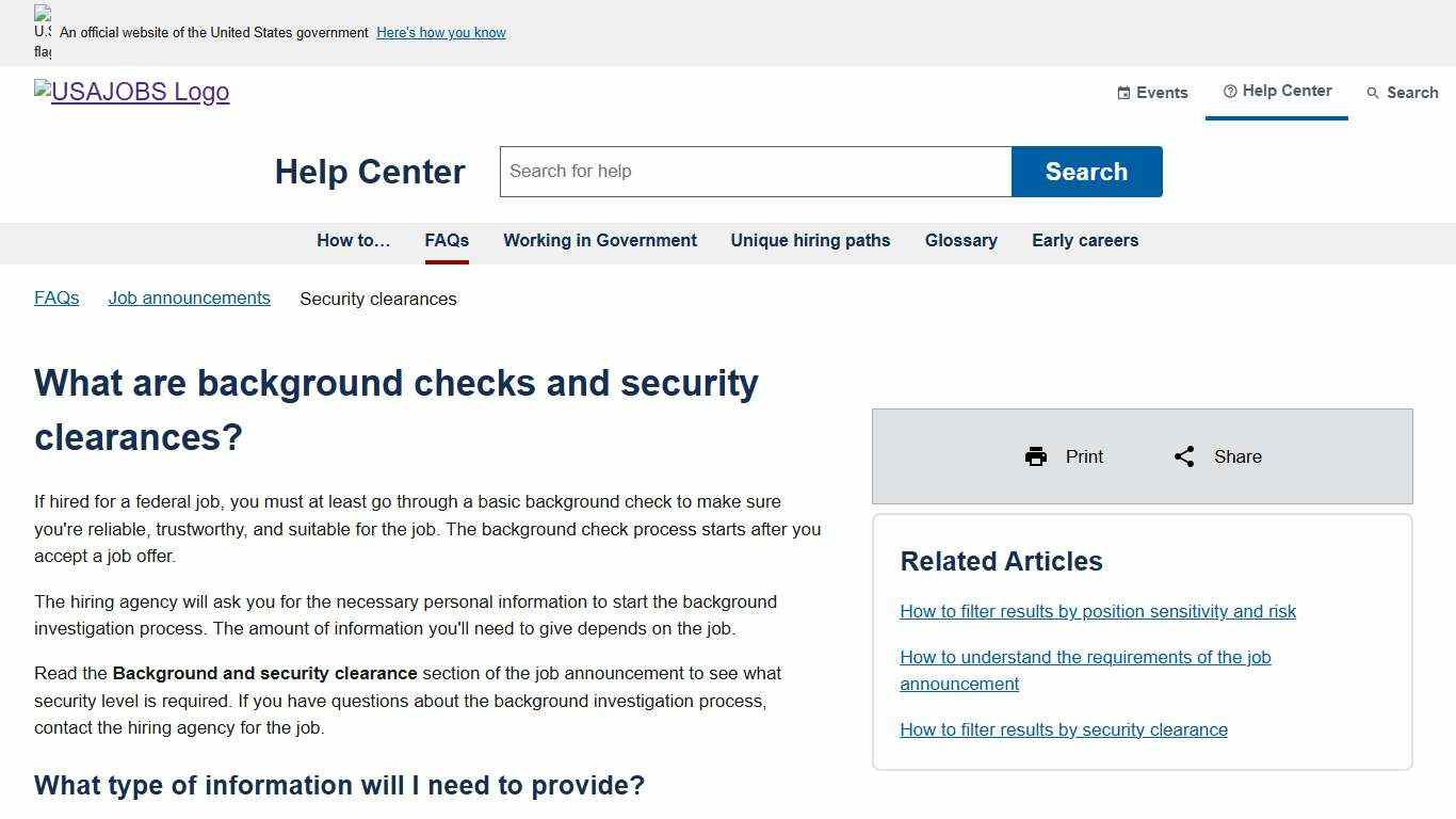 USAJOBS Help Center - What are background checks and security clearances?